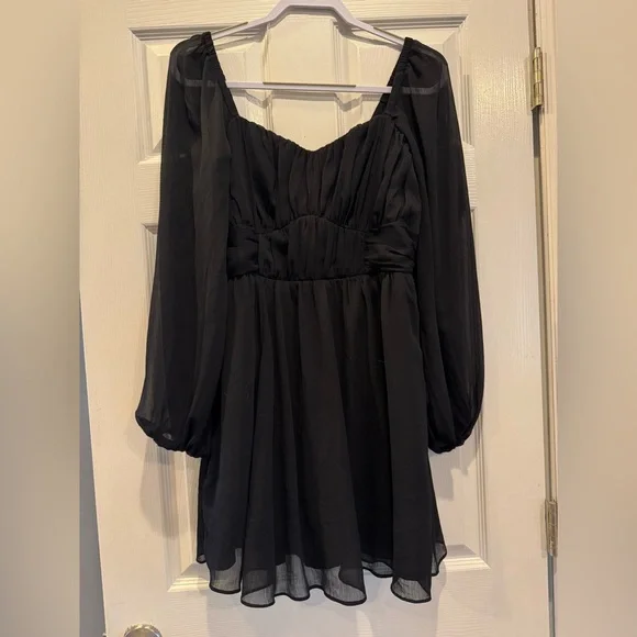 Express Black Long Sleeve Mini Babydoll Dress - Picture 5 of 5